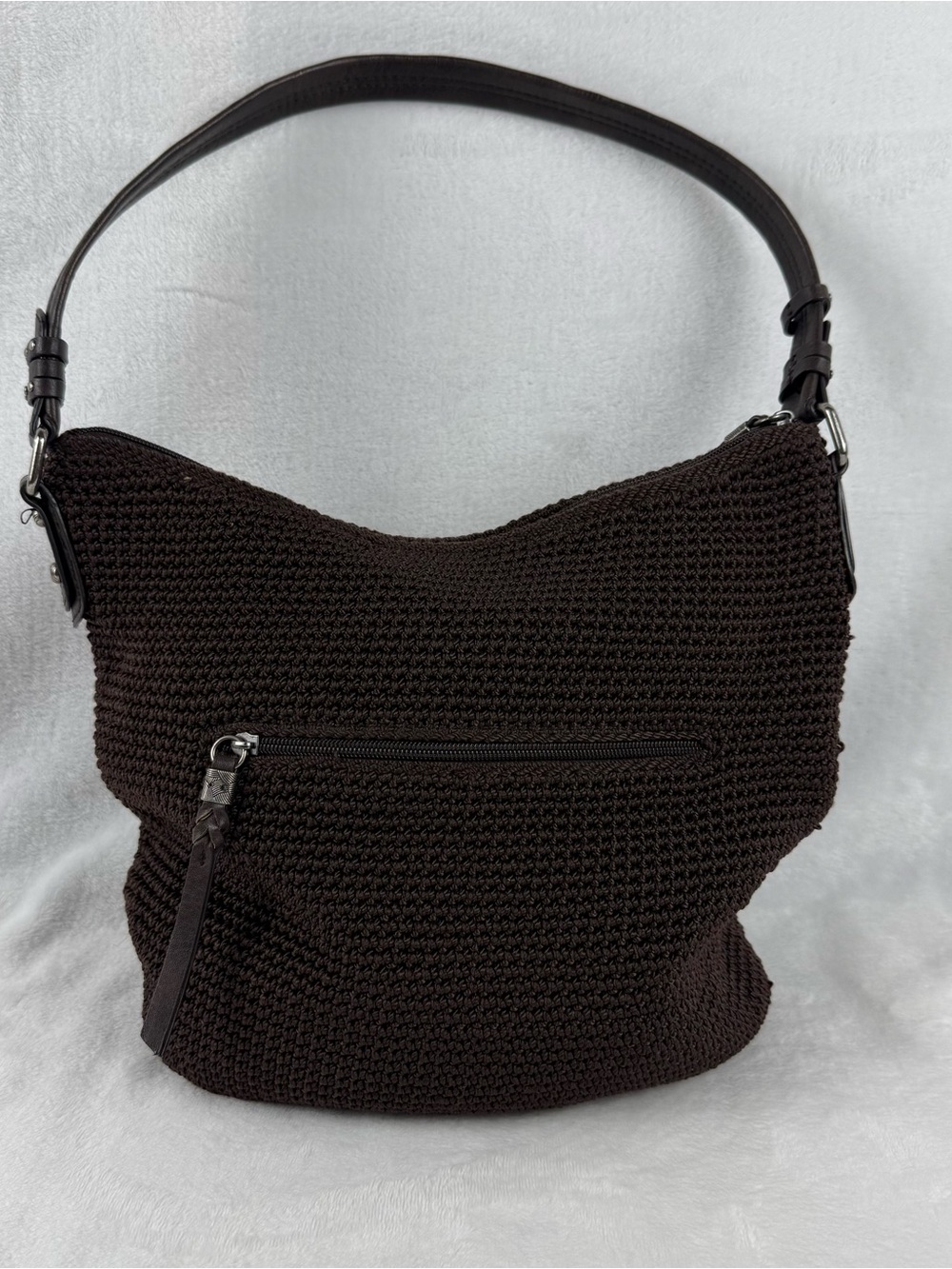 The Sak Sequoia Coffee Leaf Woven Hobo Shoulder Bag Brown Zip Top Purse - Picture 3 of 15
